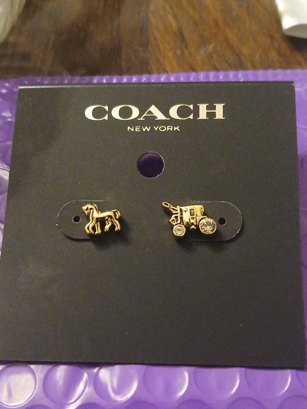 Coach Gold Horse & Carriage Stud Earrings